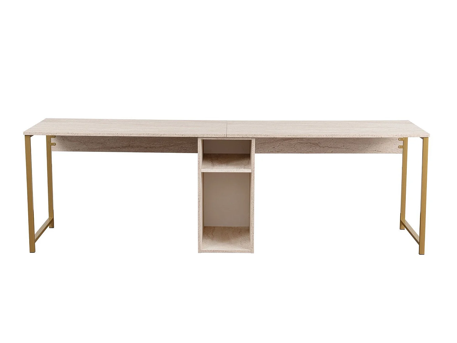Scrivania da studio gemella con ripiani e gambe in metallo - Elegante e funzionale in travertino e oro