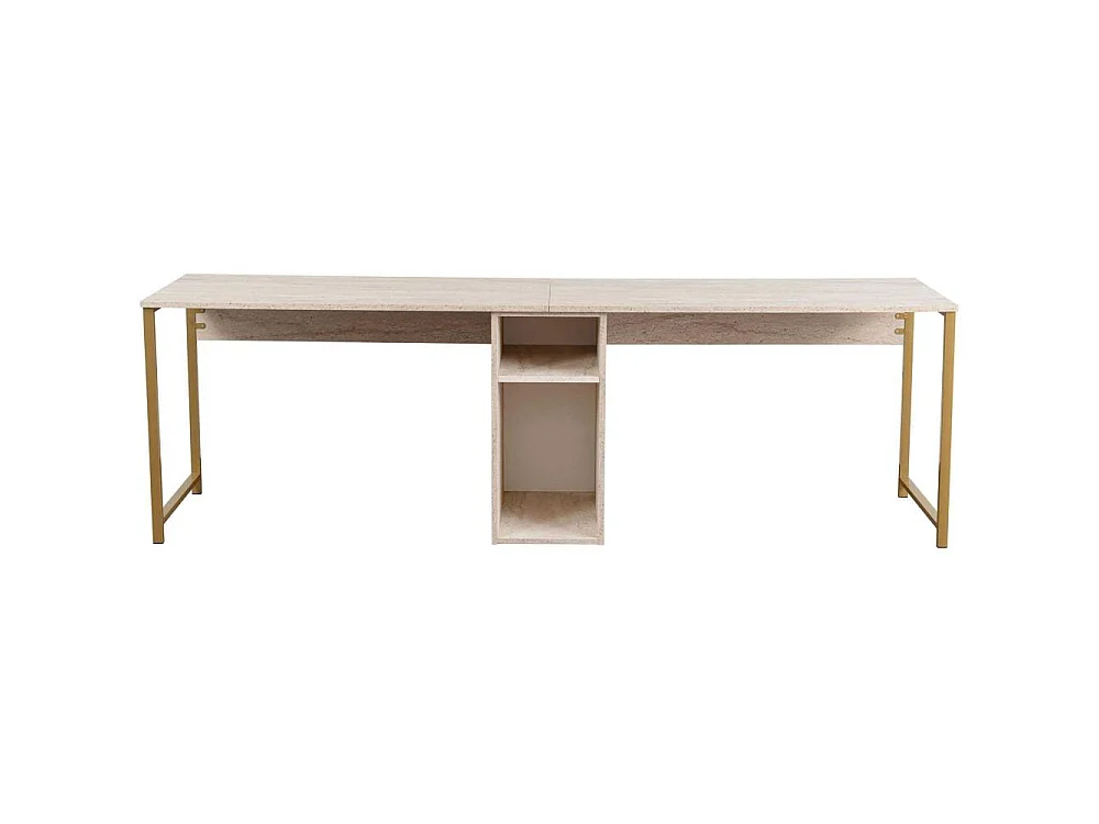 Scrivania da studio gemella con ripiani e gambe in metallo - Elegante e funzionale in travertino e oro