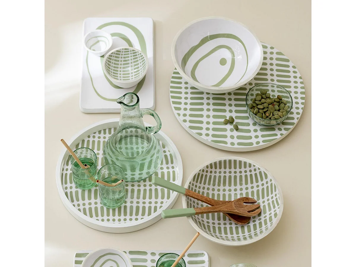 Plateau Tournant en Bois "Tod" 45cm Vert & Blanc