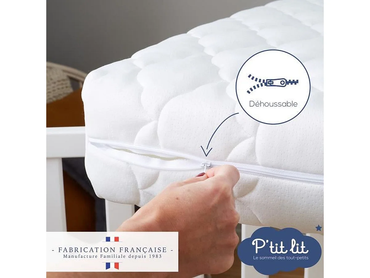Matelas bébé P'TIT LIT Bamboo 70 x 140 x 10 cm - Housse viscose déhoussable, Mousse PU 23 kg/m³