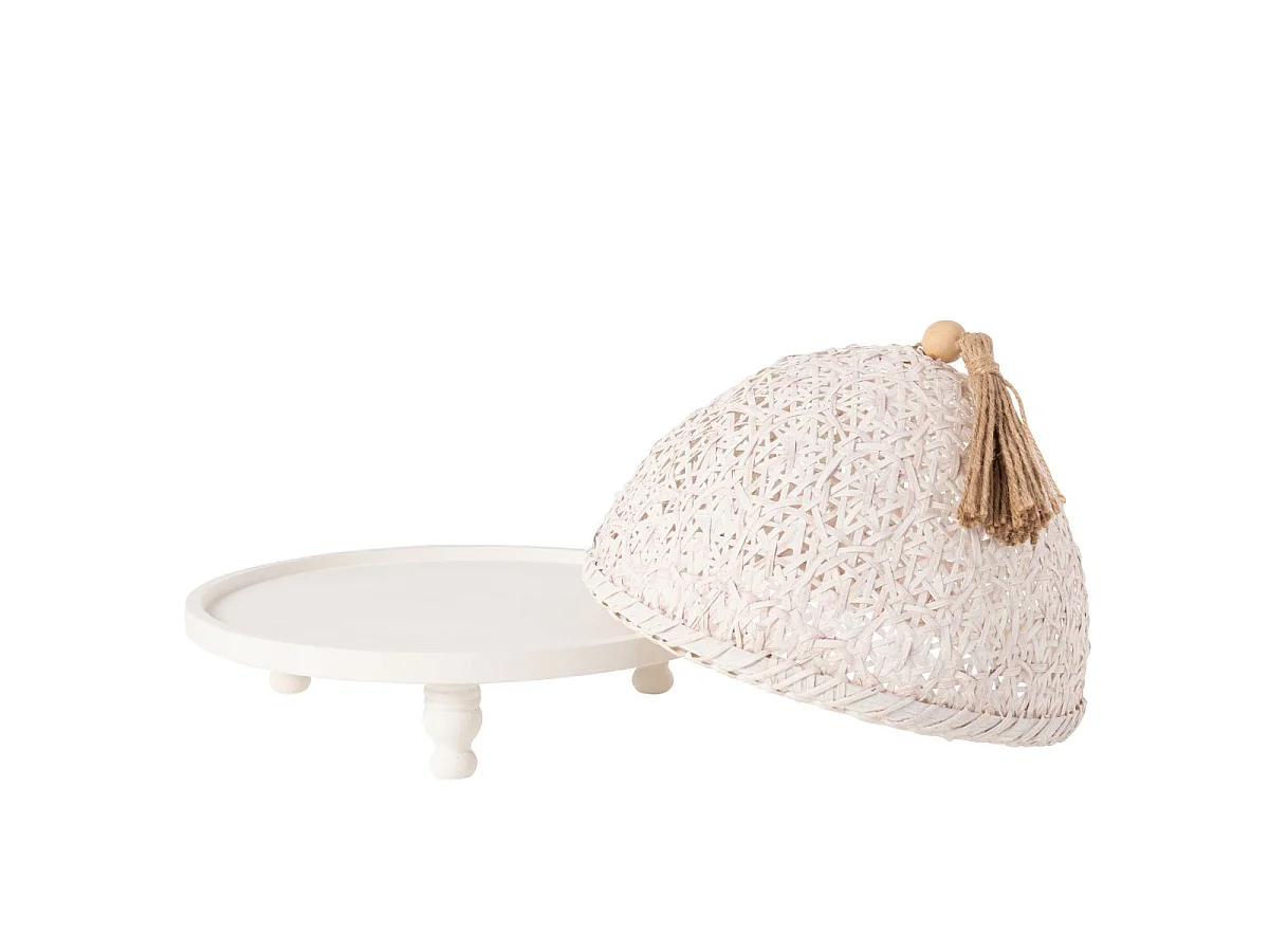 Cloche Alimentaire Avec Plateau "Bois" 30cm Blanc