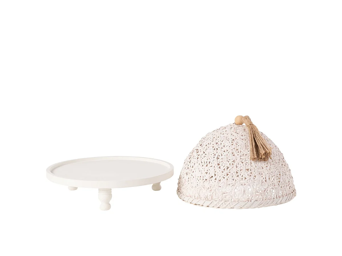 Cloche Alimentaire Avec Plateau "Bois" 30cm Blanc