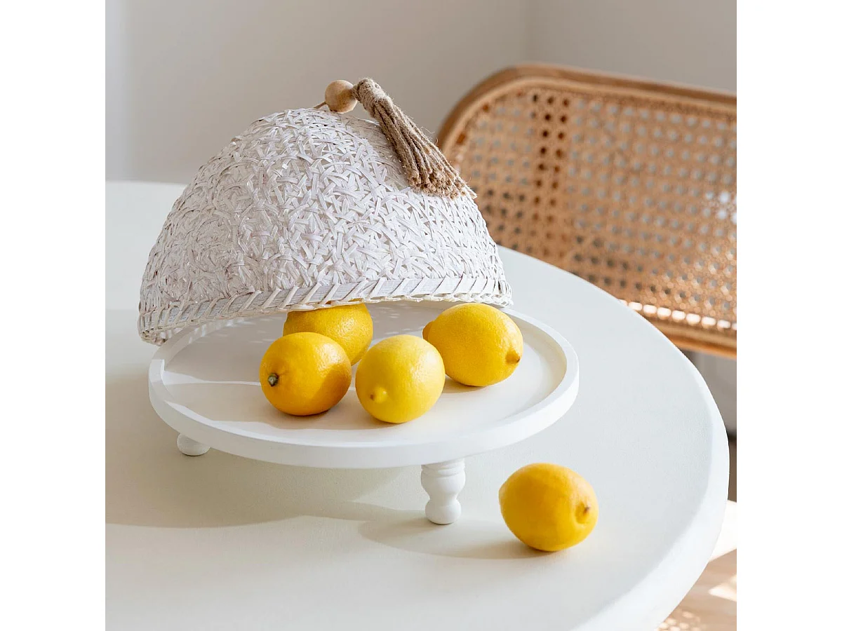 Cloche Alimentaire Avec Plateau "Bois" 30cm Blanc