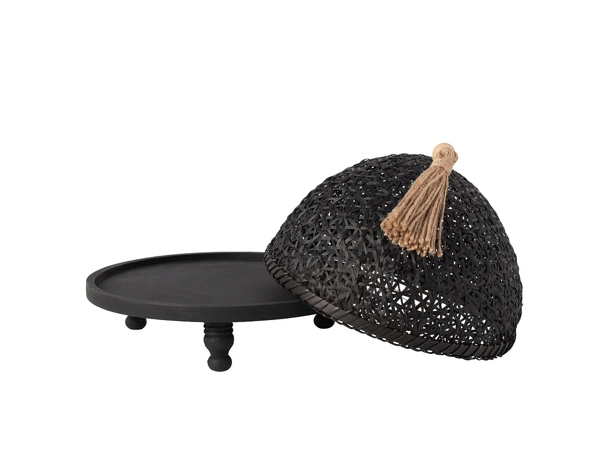 Cloche Alimentaire Avec Plateau "Bois" 30cm Noir