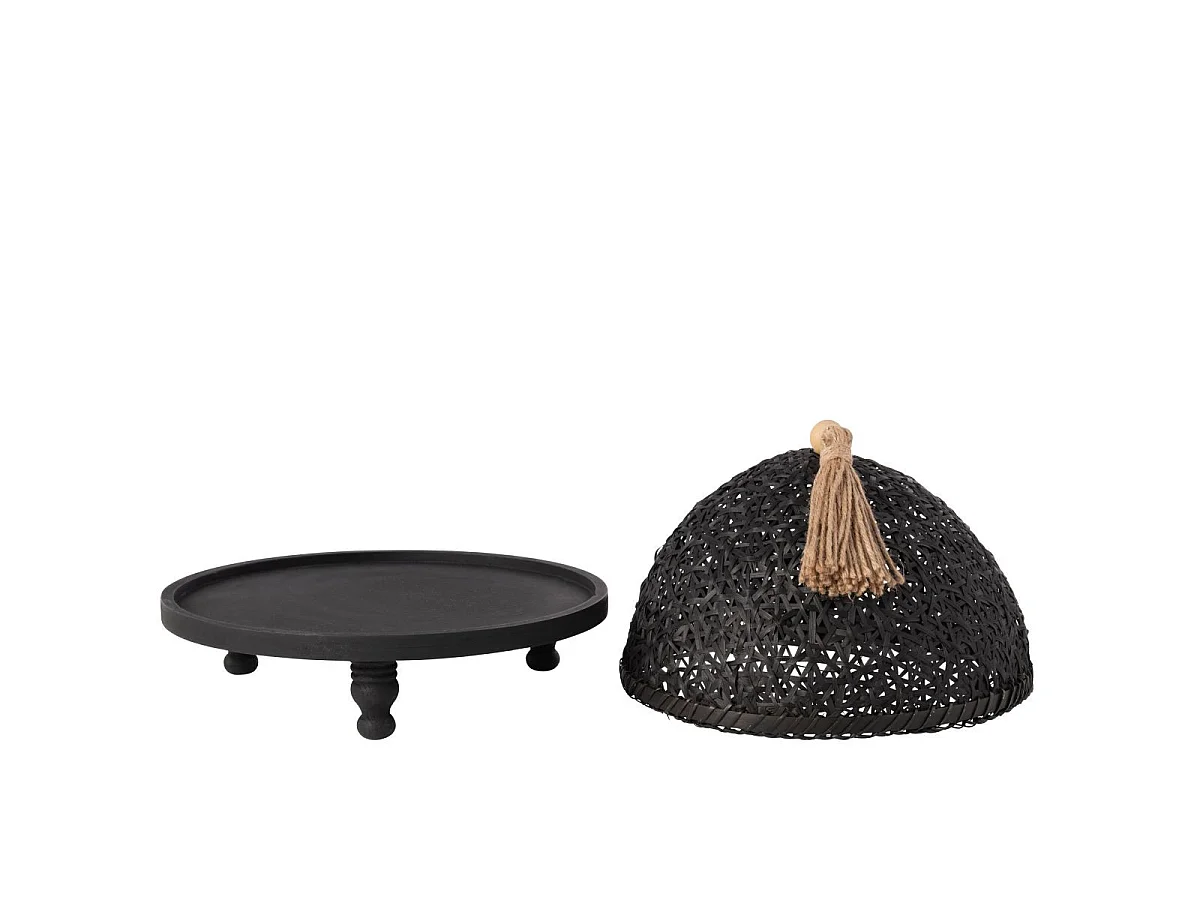 Cloche Alimentaire Avec Plateau "Bois" 30cm Noir