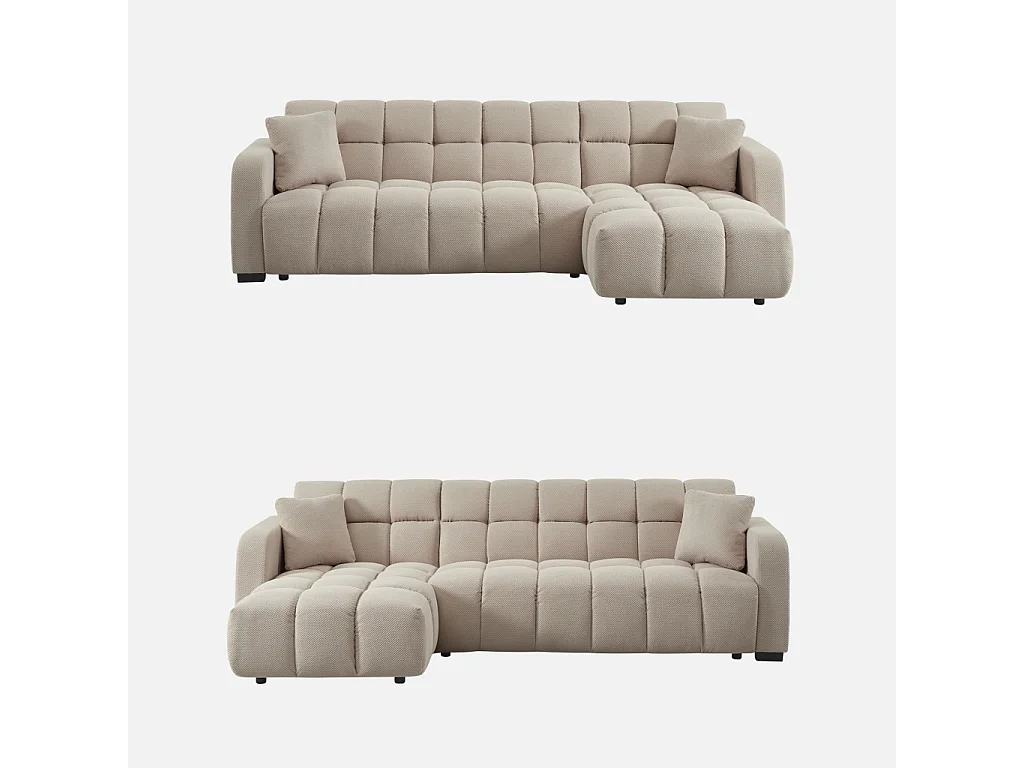 Canapé d'angle réversible tissu capitonné 3 places beige - Dot
