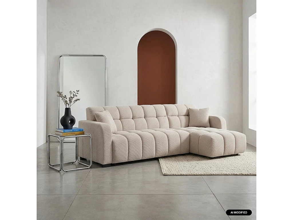 Canapé d'angle réversible tissu capitonné 3 places beige - Dot