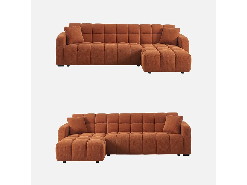 Canapé d'angle réversible tissu capitonné 3 places terracotta - Dot