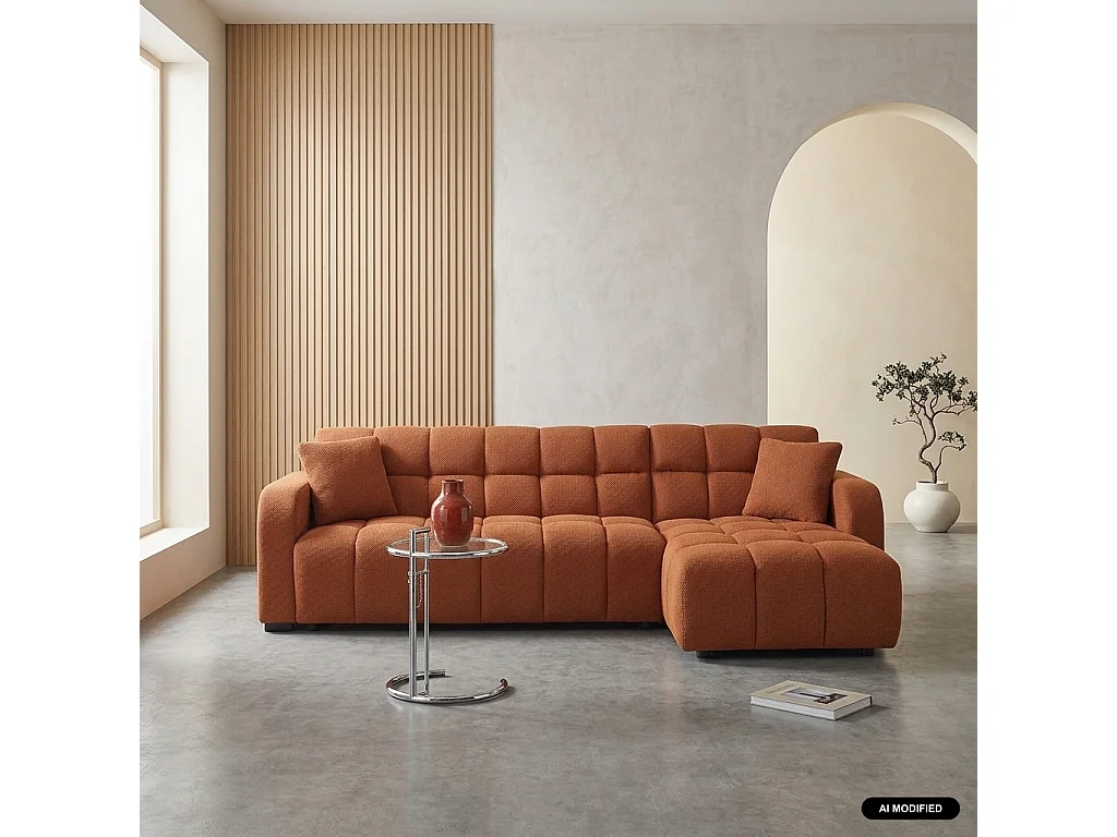Canapé d'angle réversible tissu capitonné 3 places terracotta - Dot