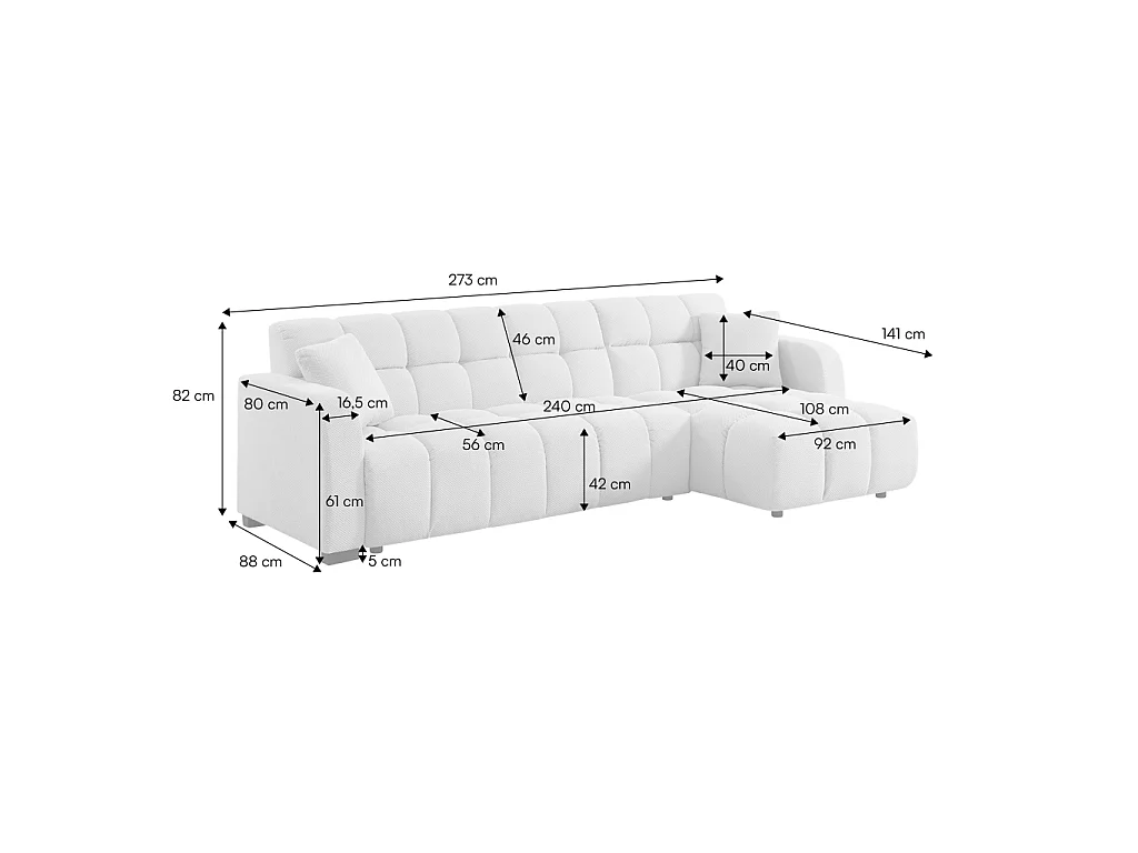 Canapé d'angle réversible tissu capitonné 3 places terracotta - Dot