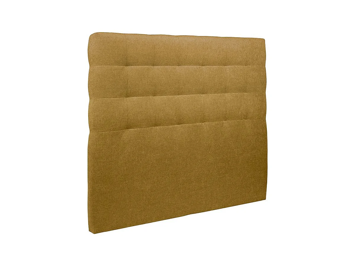 Lit 150x190cm avec tête de lit capitonnée tissu et sommier kit jaune - Hauteur totale : 29cm