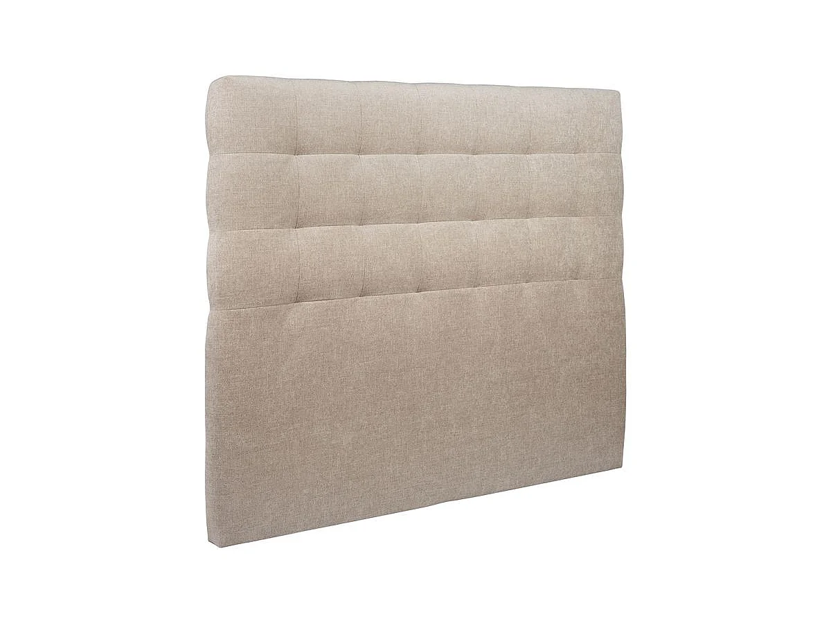 Lit 140x190cm avec tête de lit capitonnée tissu et sommier kit beige brun - Hauteur totale : 29cm