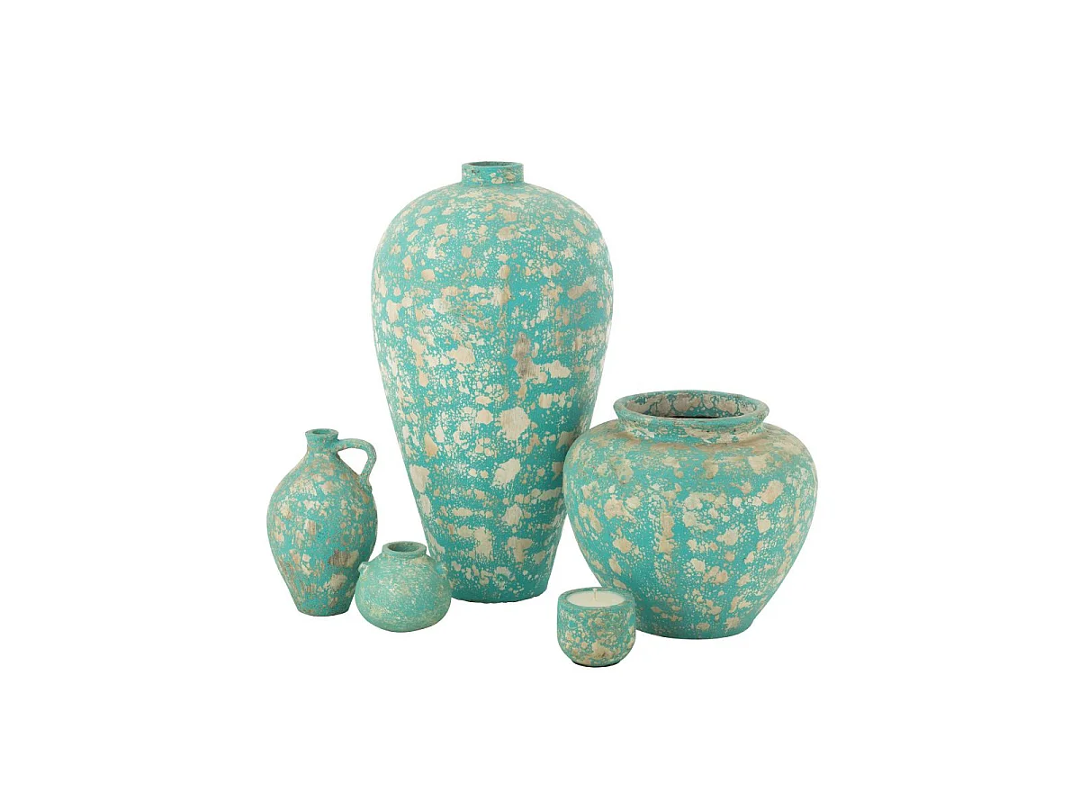 Pot Antique Rond en Ciment "Mack" 60cm Bleu Azur