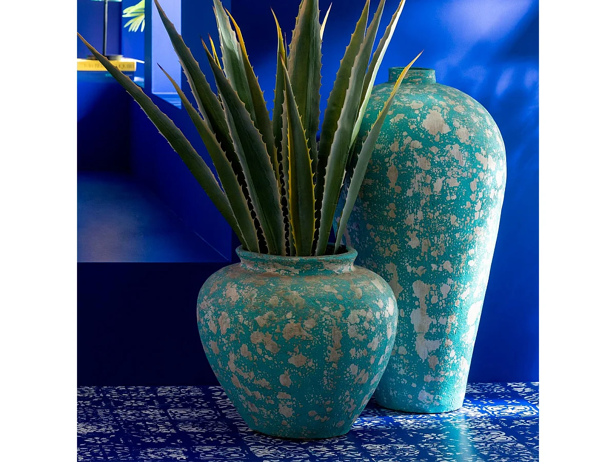 Pot Antique Rond en Ciment "Mack" 60cm Bleu Azur