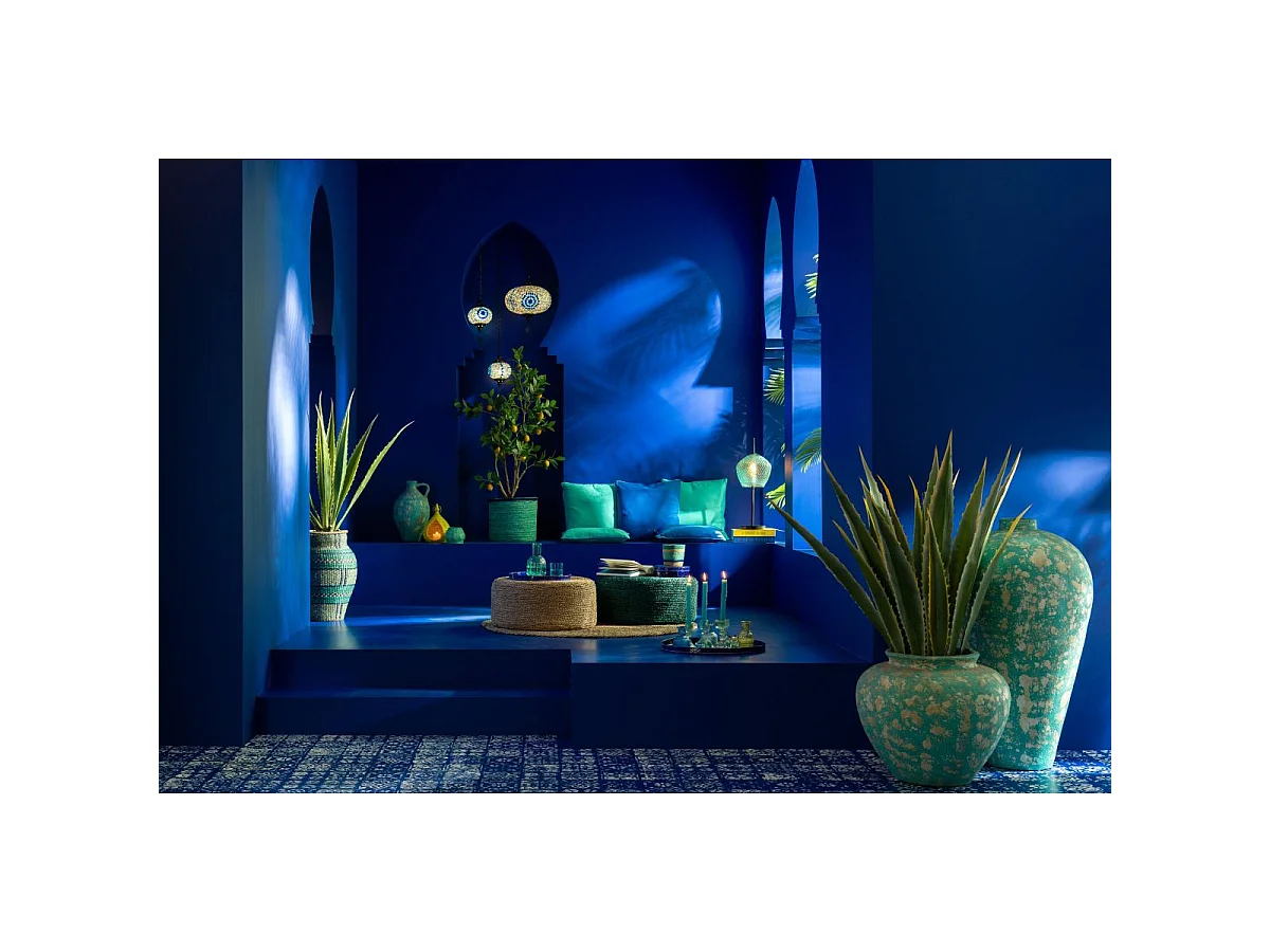 Pot Antique Rond en Ciment "Mack" 60cm Bleu Azur
