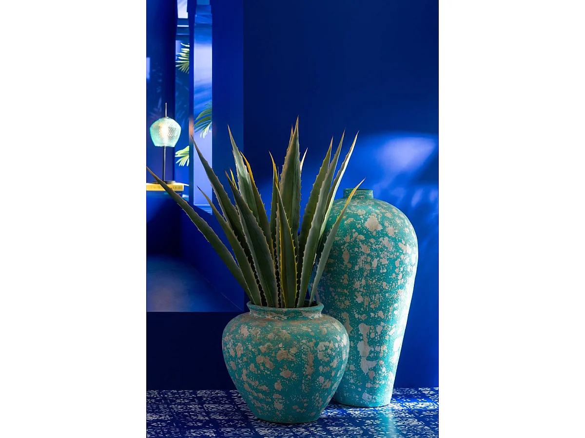 Pot Antique Rond en Ciment "Mack" 60cm Bleu Azur