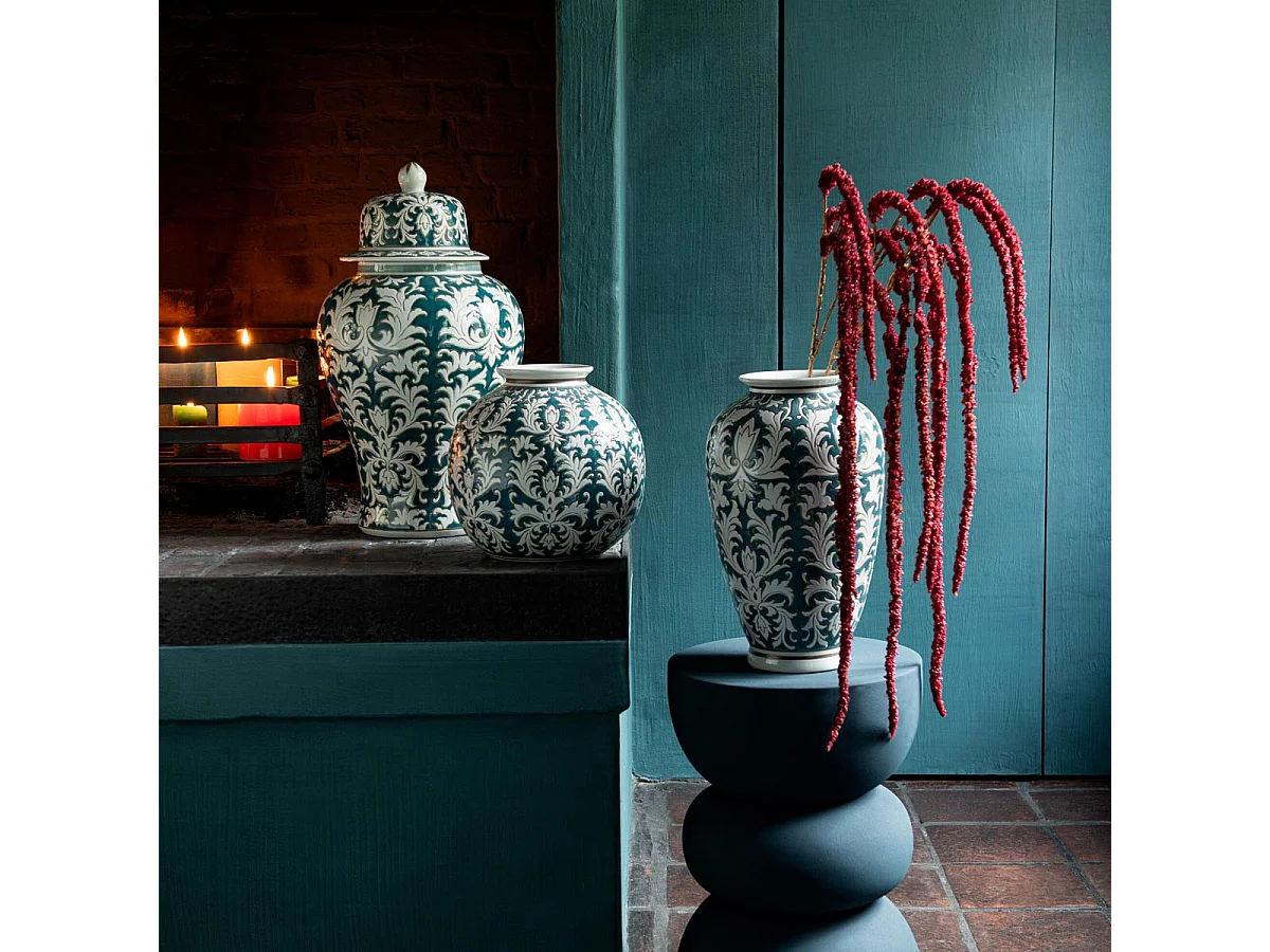 Vase Déco en Verre "Victoria" 51cm Vert & Blanc