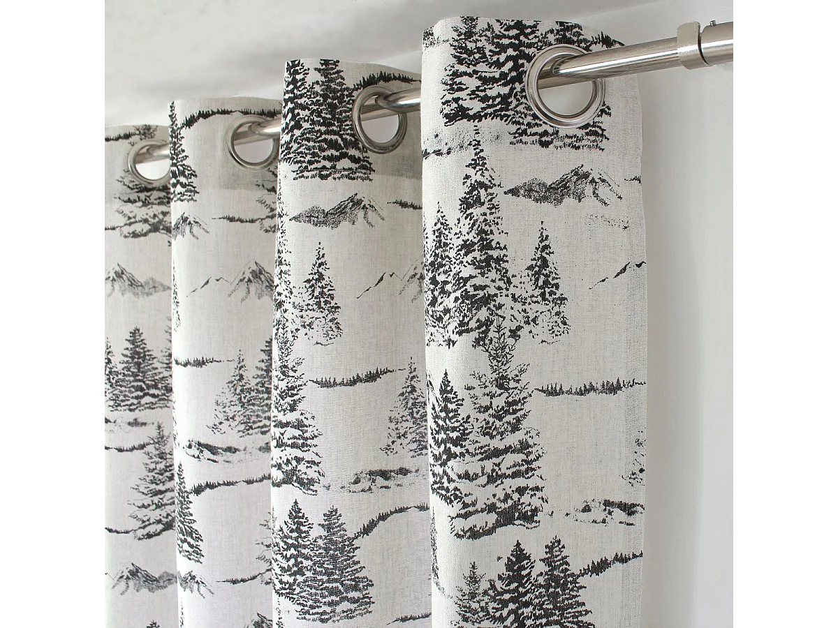 Rideau de Noël à Œillets "Ebène" 140x240cm Écru & Anthracite