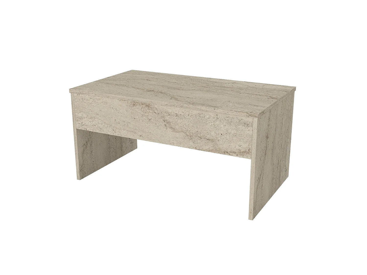 "Akilli" Träsoffbord med Förvaringsbox - 90 x 45 x 52 cm - Beige Travertin