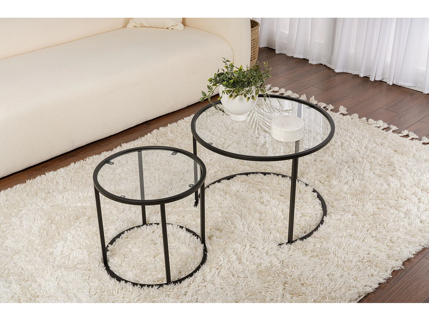 Set aus 2 Metall-Couchtischen "Aurum" - Noir Transparent - 60 x 60 x 43 cm & 42 x 42 x 39 cm