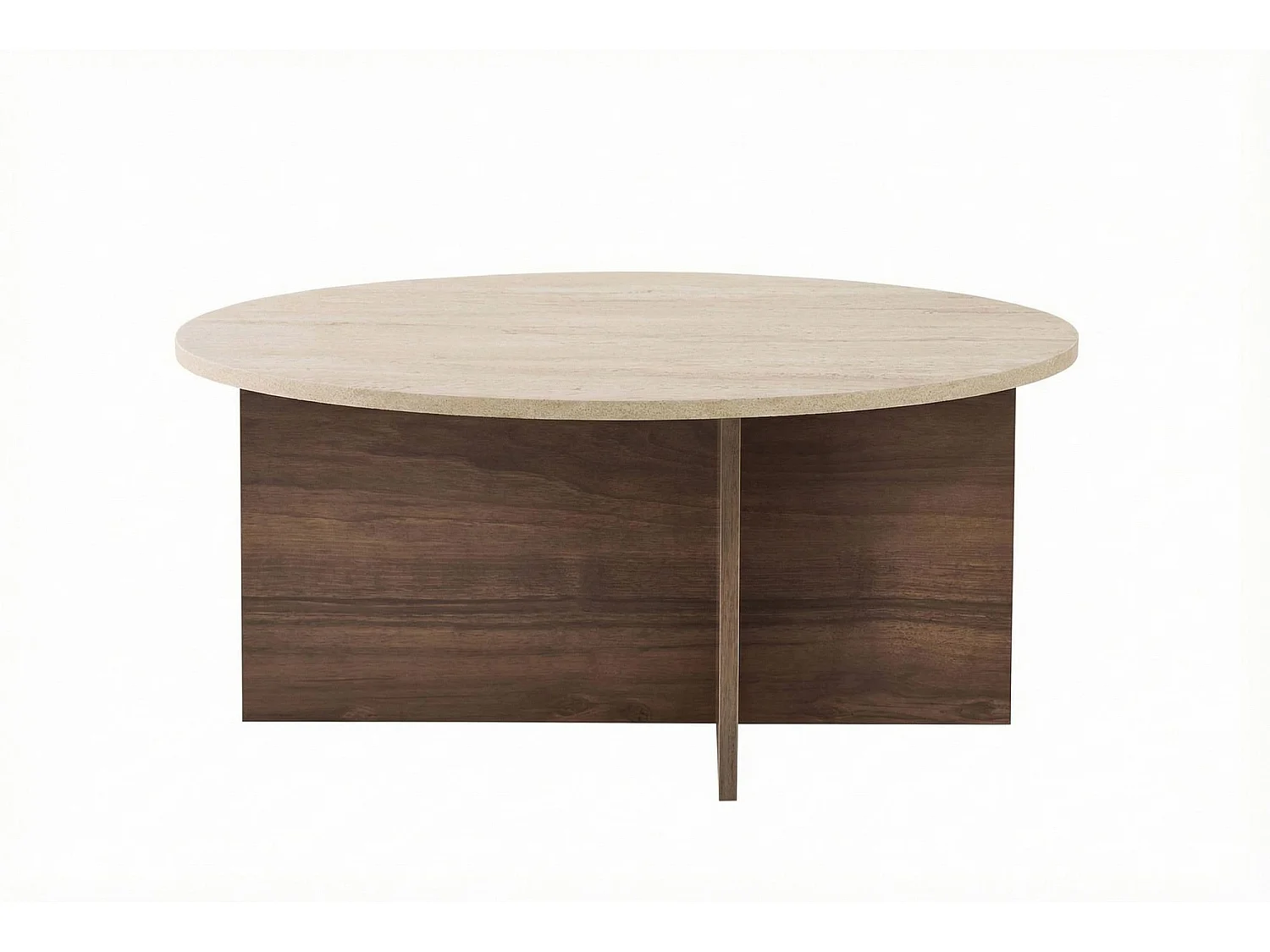 Table basse en bois "Soleil" - 90 x 90 x 40 cm - Travertin