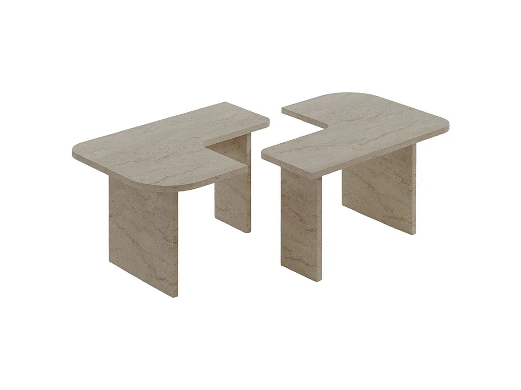 Couchtisch-Set aus Holz "Iris" - 90 x 45 x 35 cm - Travertin