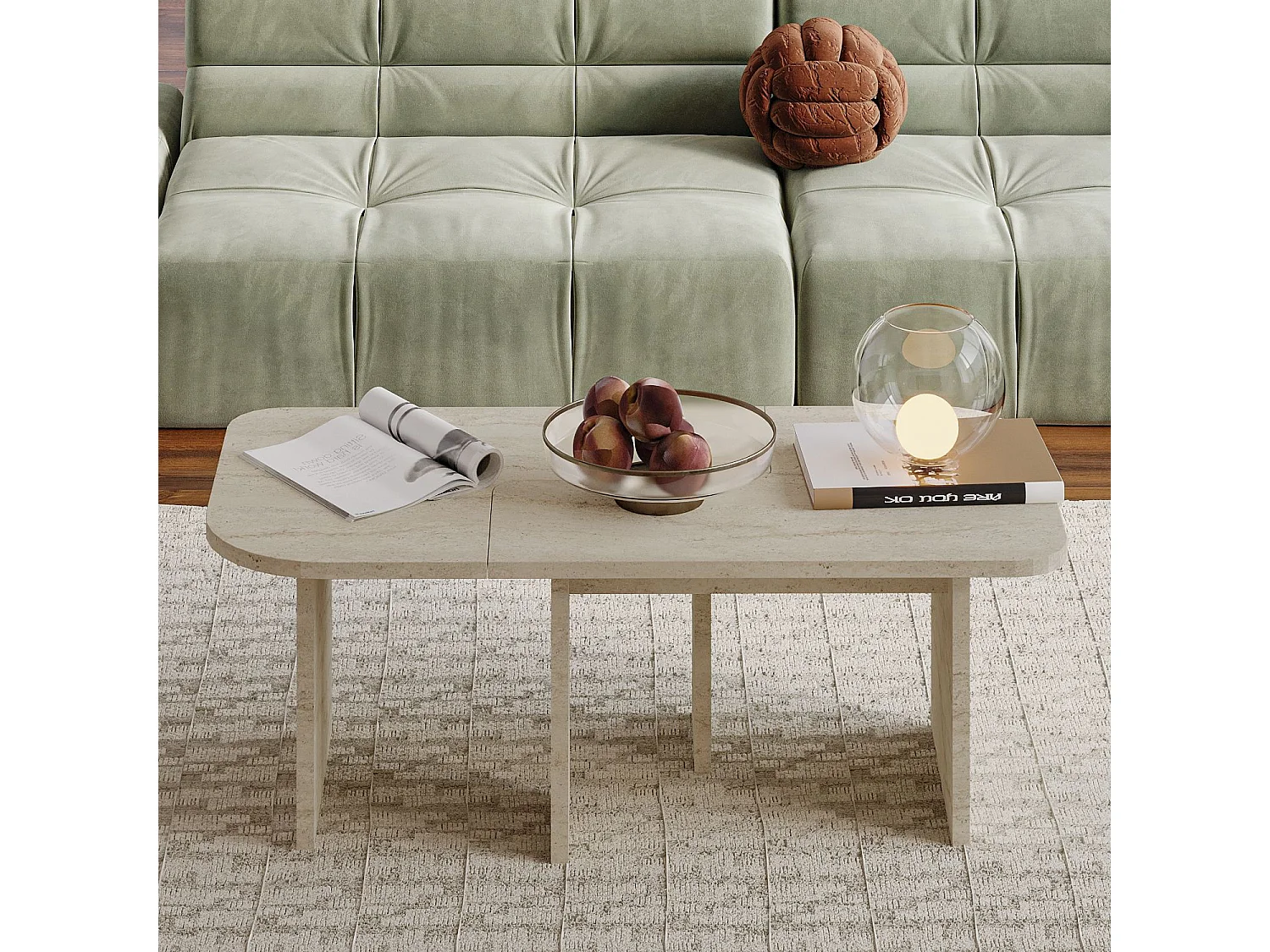 Couchtisch-Set aus Holz "Iris" - 90 x 45 x 35 cm - Travertin