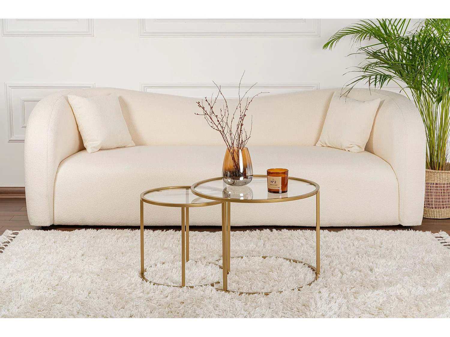 Set aus 2 Metall-Couchtischen "Aurum" - Gold Transparent - 60 x 60 x 43 cm & 42 x 42 x 39 cm