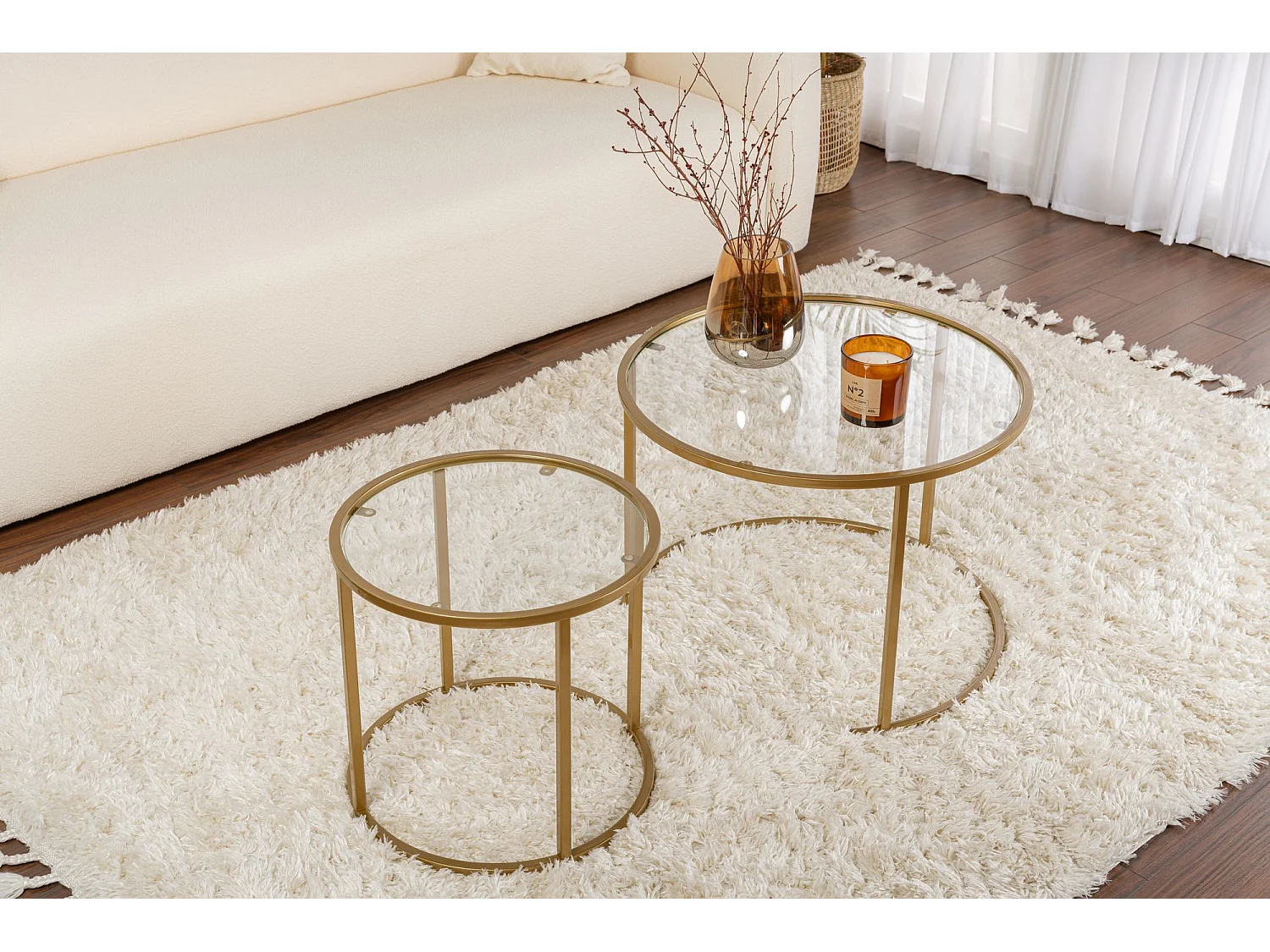 Set aus 2 Metall-Couchtischen "Aurum" - Gold Transparent - 60 x 60 x 43 cm & 42 x 42 x 39 cm
