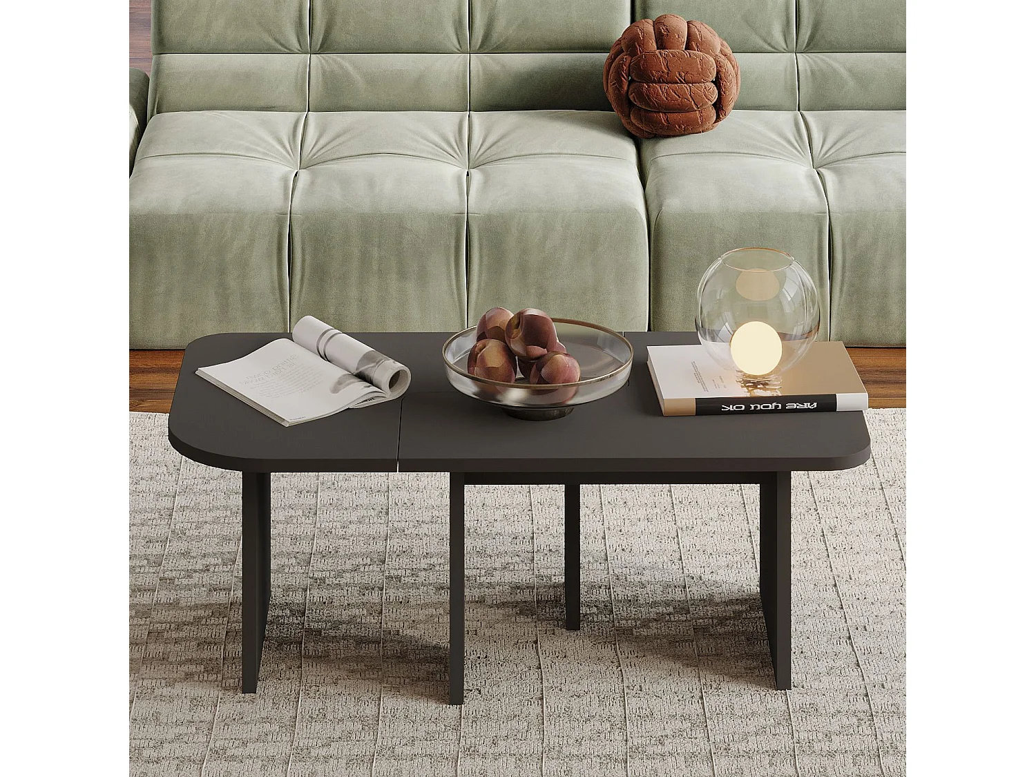 Ensemble tables basses en bois "Iris" - 90 x 45 x 35 cm - Gris anthracite