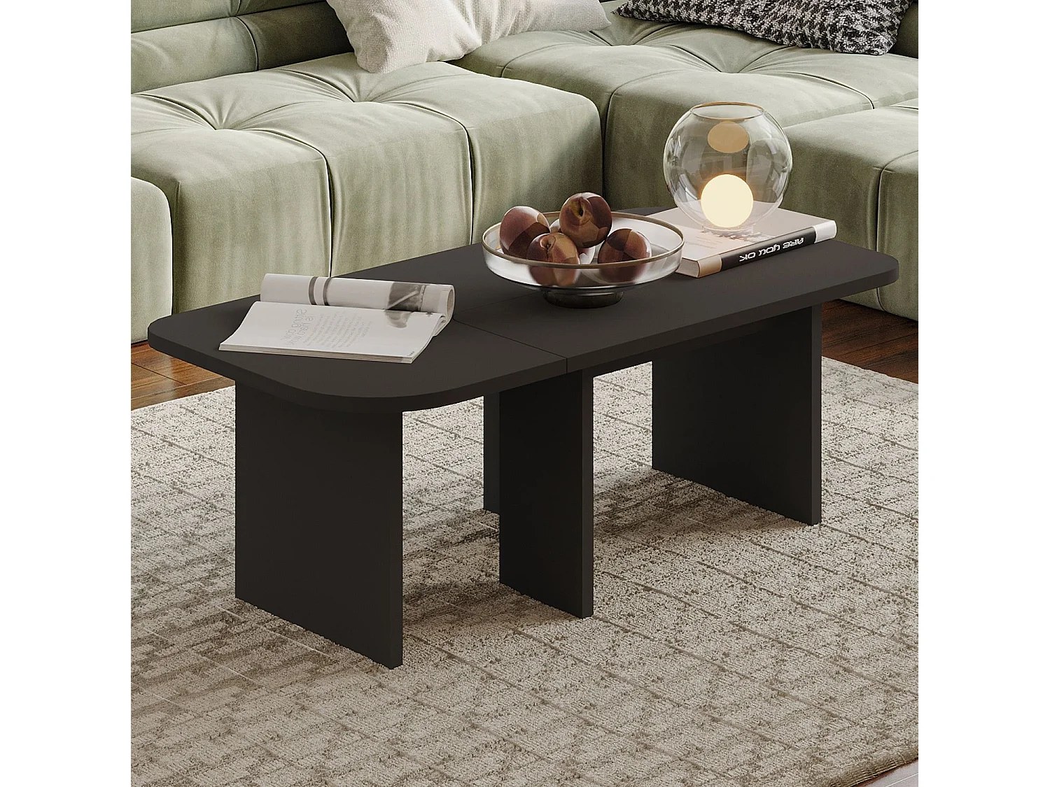Ensemble tables basses en bois "Iris" - 90 x 45 x 35 cm - Gris anthracite