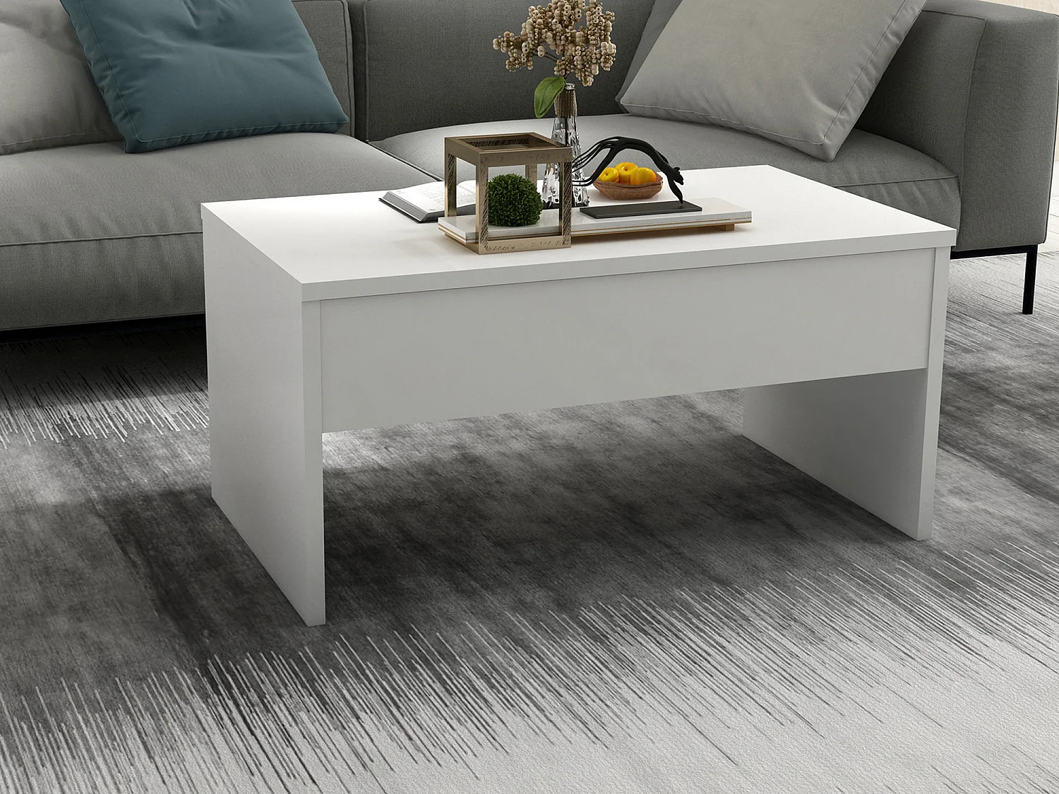 Akilli" salontafel met houten opbergkist - 90 x 52 x 45 cm - Wit