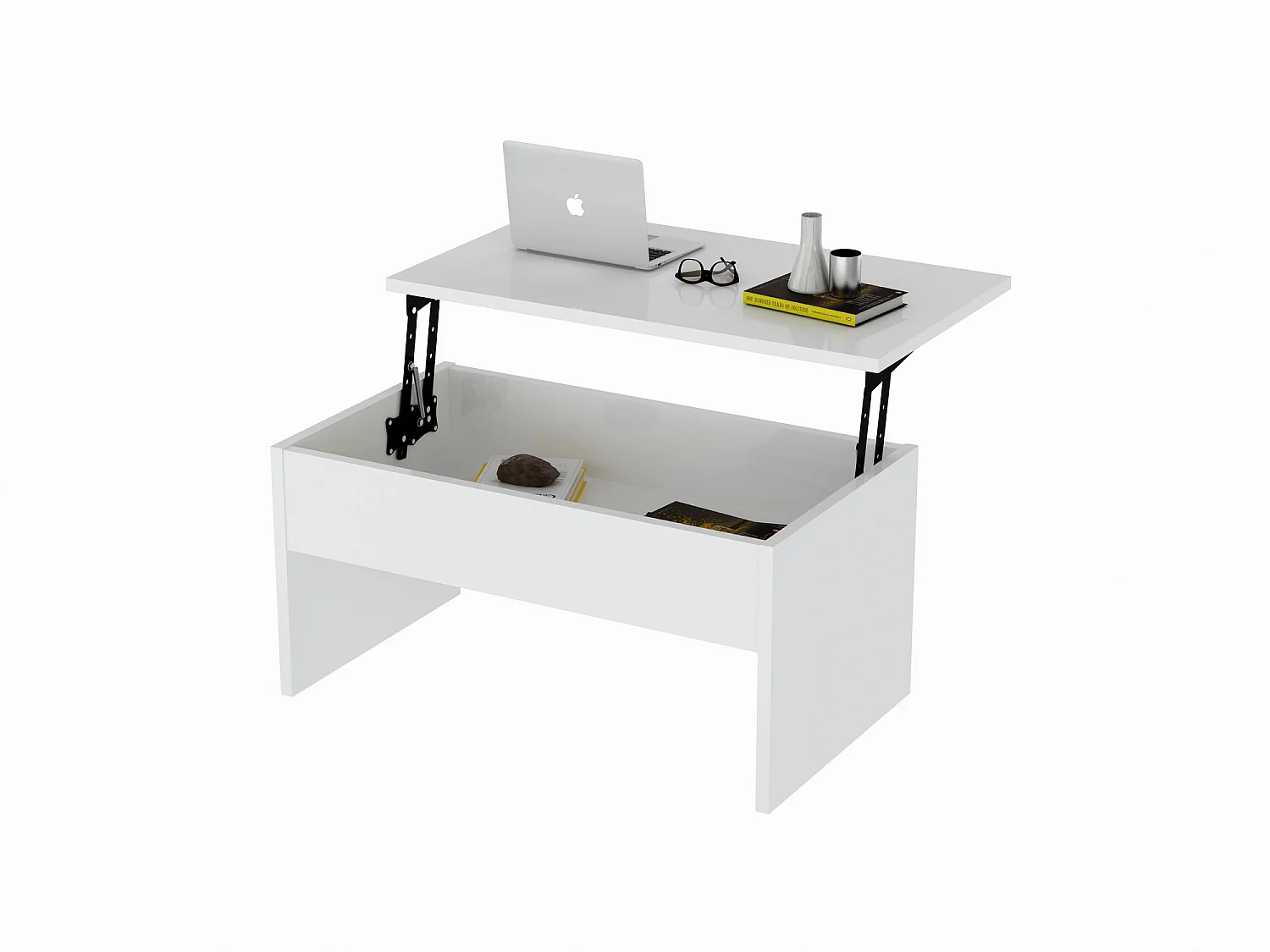 Akilli" salontafel met houten opbergkist - 90 x 52 x 45 cm - Wit