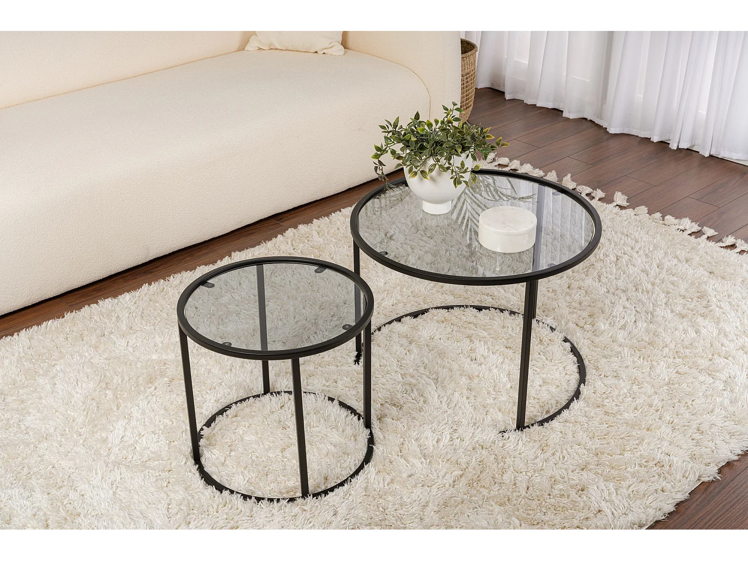 Lot de 2 tables basses en métal "Aurum" - 60 x 60 x 43 cm - Noir Gris