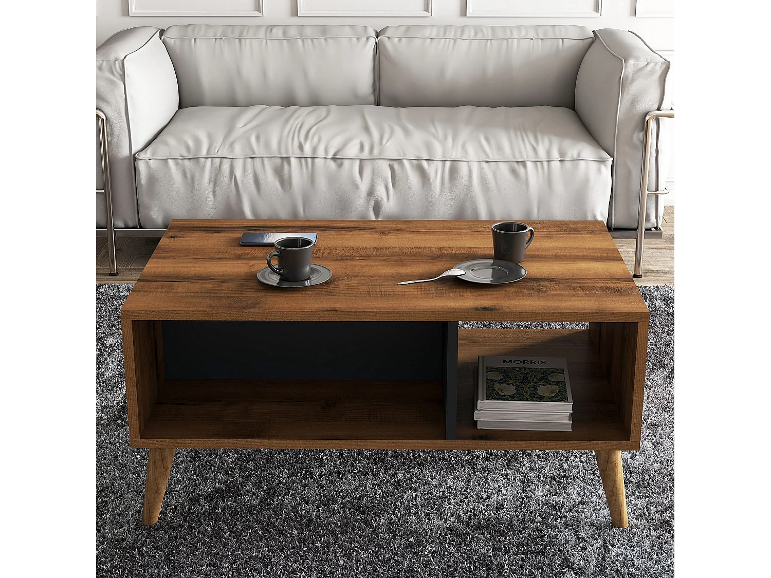 Table basse en bois "Exxen" - 90 x 41 x 54 cm - Gris anthracite