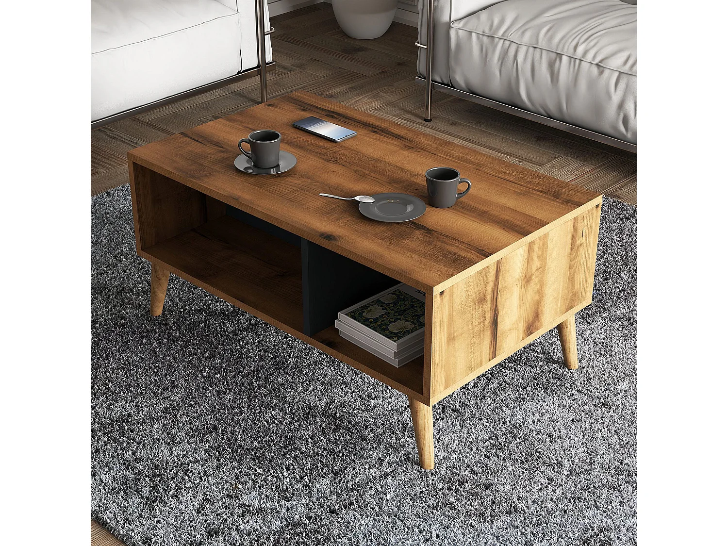 Table basse en bois "Exxen" - 90 x 41 x 54 cm - Gris anthracite