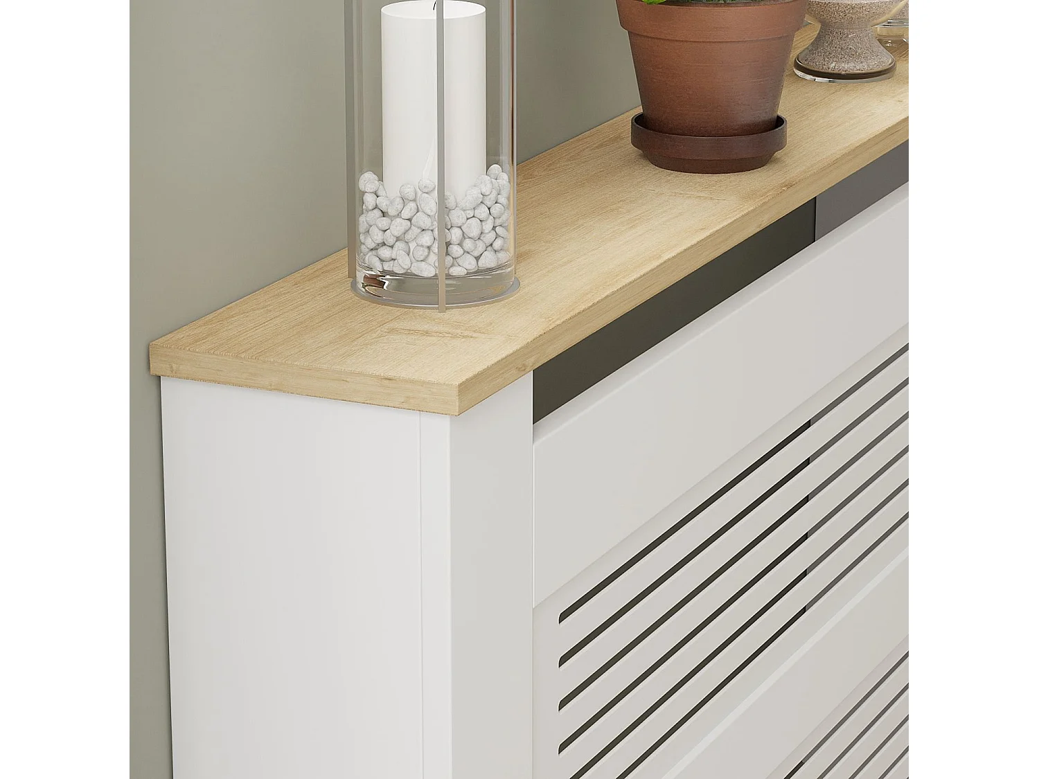Elegant Safir Ek Radiatorskydd 112 x 19 x 82 cm - Modernt Geometrisk Design