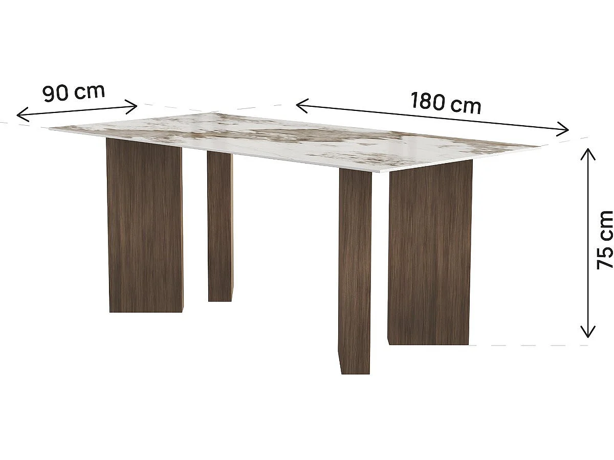 Table repas céramique - 180 cm - "Elma" - 8 places - Marron