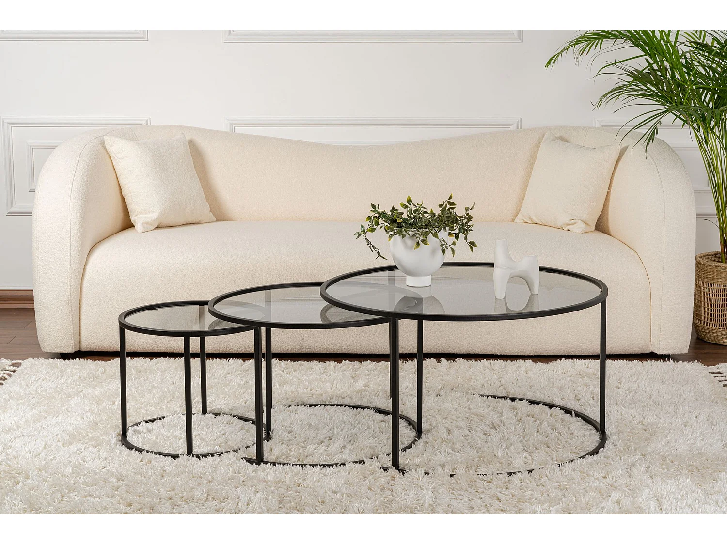 Lot de 3 tables basses en métal "Aurum" -  80 x 80 x 43 cm - Noir Gris