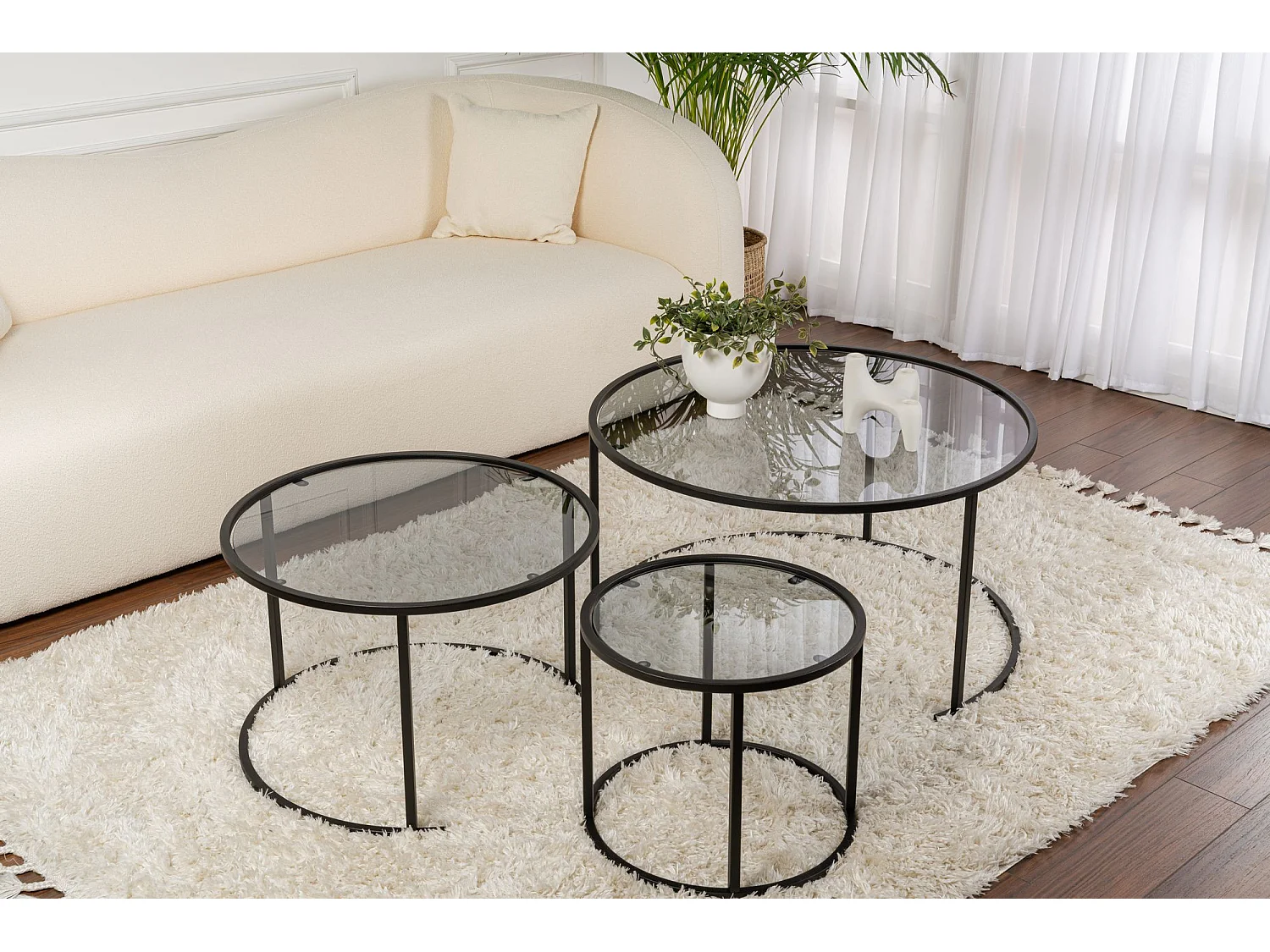 Lot de 3 tables basses en métal "Aurum" -  80 x 80 x 43 cm - Noir Gris