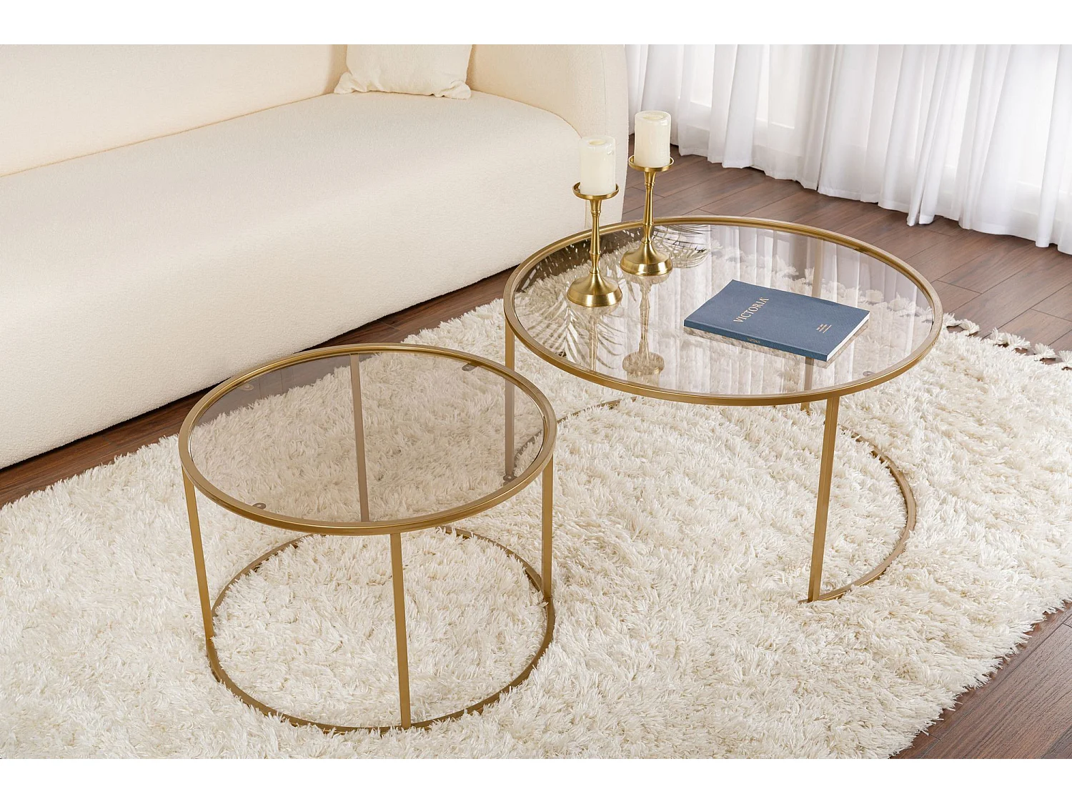 Set van 2 Metalen Salontafels "Aurum" - Goud Brons - 80 x 80 x 43 cm