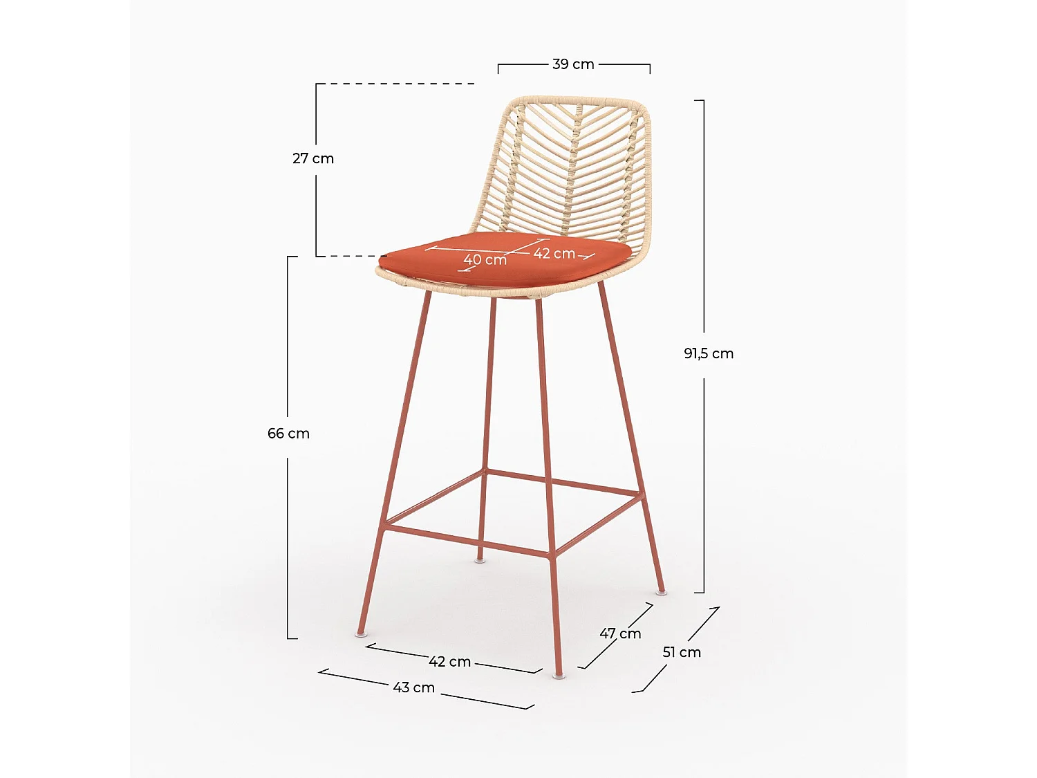 Set di 2 sedie per penisola da 66 cm in rattan e tessuto arancione - Tamara