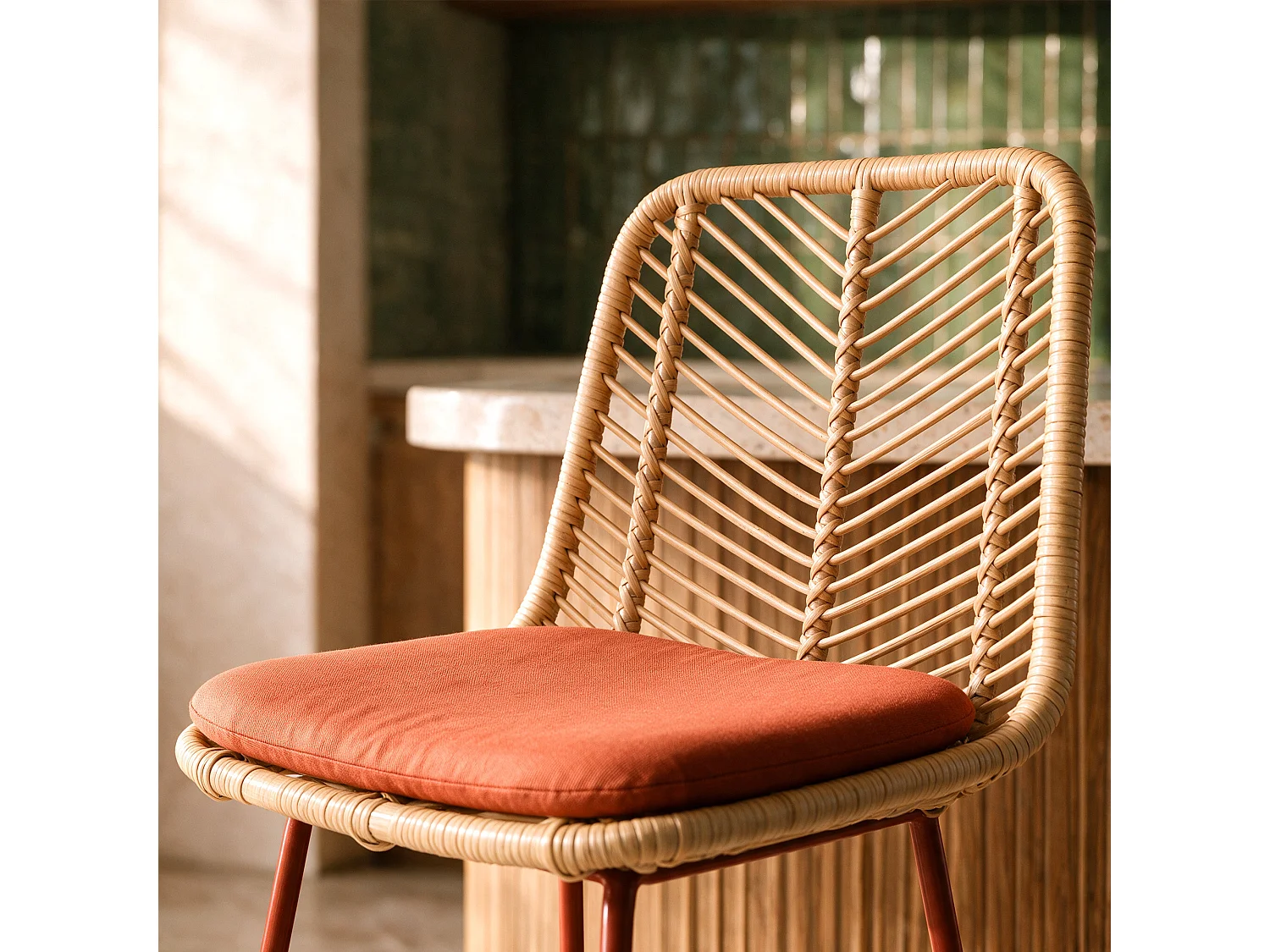 Set di 2 sedie per penisola da 66 cm in rattan e tessuto arancione - Tamara