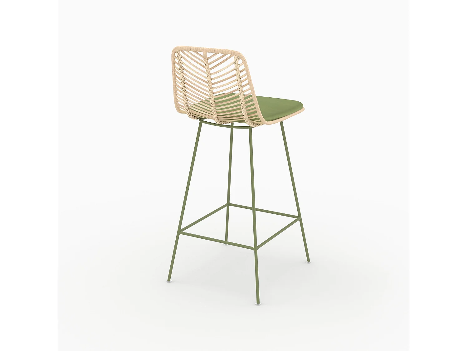 Lot de 2 chaises pour îlot central 66 cm en rotin et tissu vert - Tamara