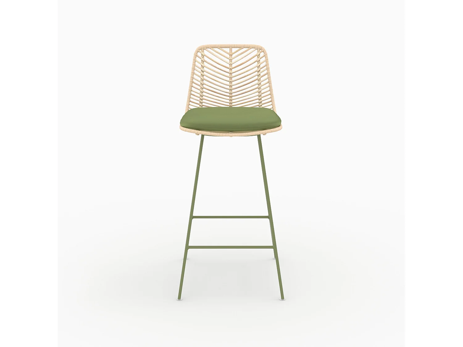 Lot de 2 chaises pour îlot central 66 cm en rotin et tissu vert - Tamara