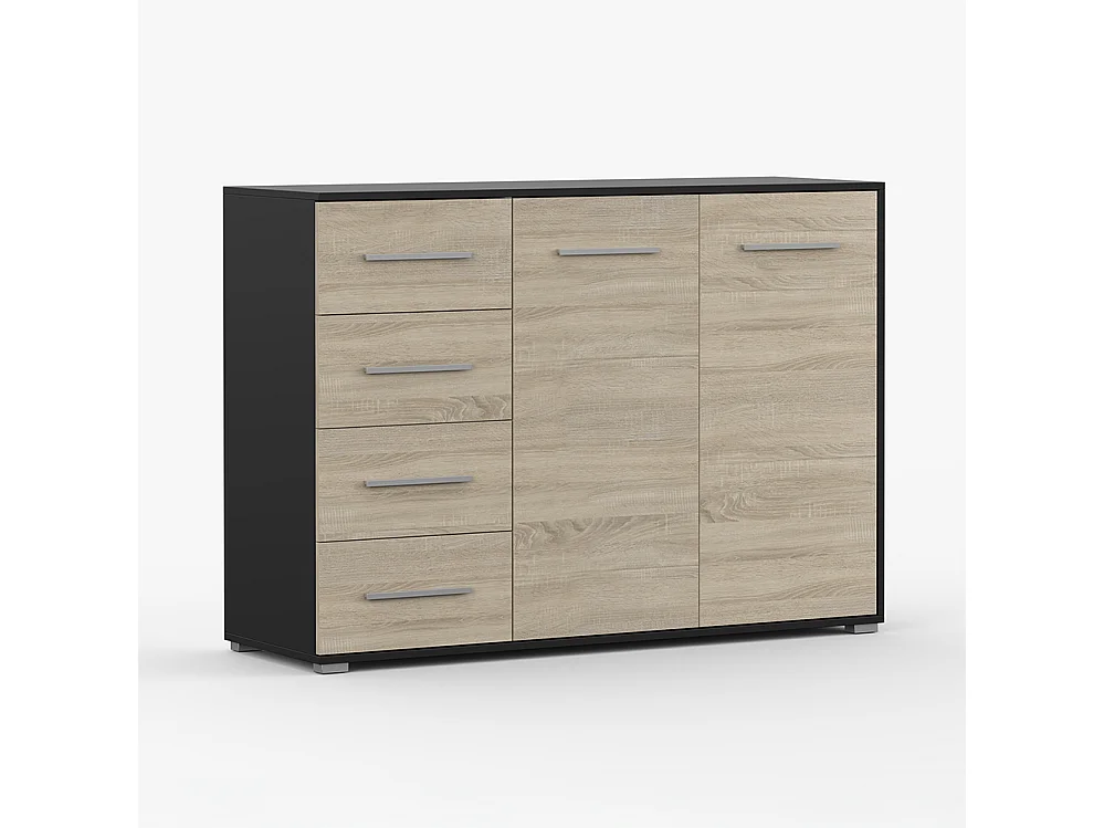 Set aus Kleiderschrank und Kommode Neomi 04 Frida 01, Schwarz