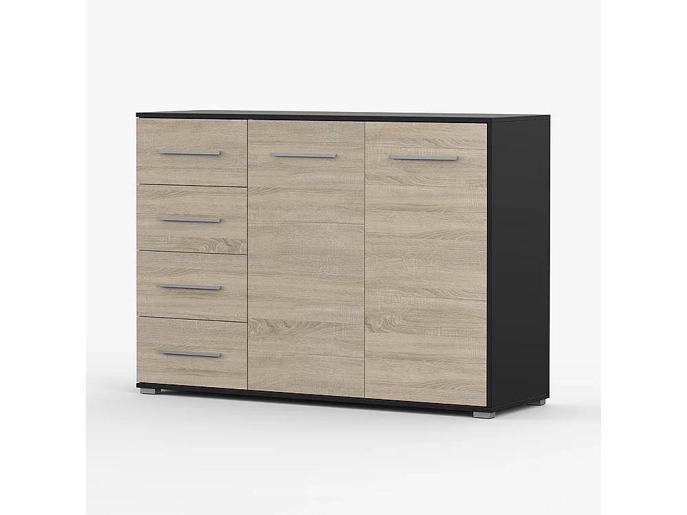 Set aus Kleiderschrank und Kommode Neomi 04 Frida 01, Schwarz