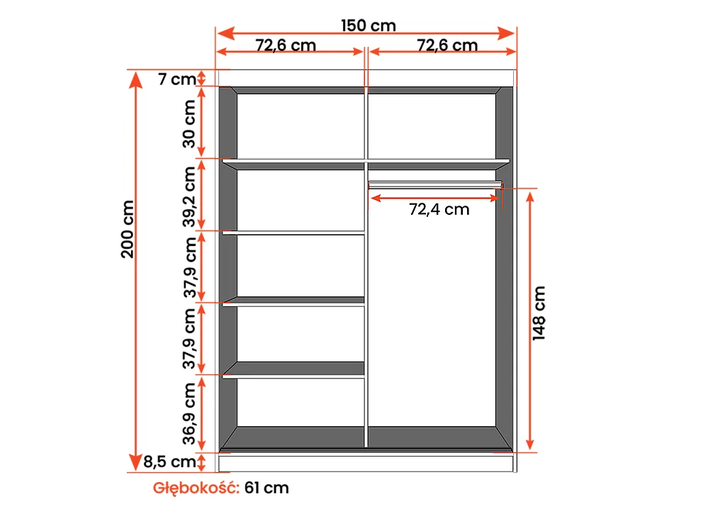 Kombination aus Kleiderschrank und Kommode Vista 04 Frida 01, Schwarz
