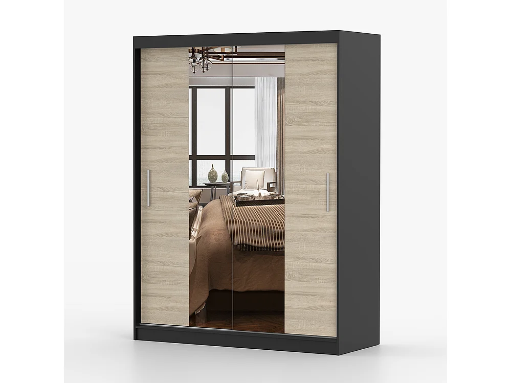 Kombination aus Kleiderschrank und Kommode Vista 01 Frida 01, Schwarz