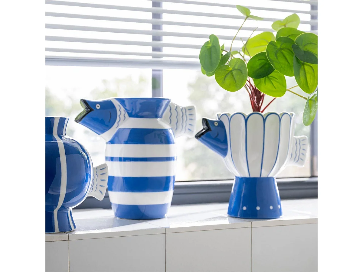 Cache-Pot Poisson en Dolomite "Danial" 21cm Bleu